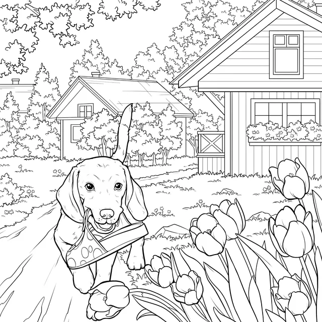 Cute Dog Returning Home in Spring