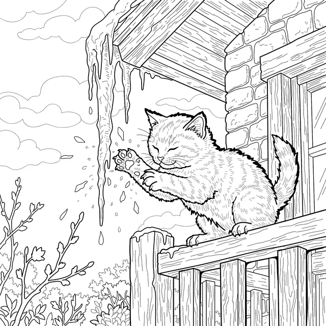 Cat Playing with Icicles