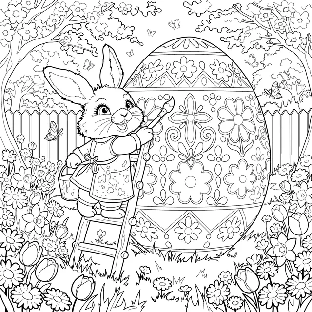 Easter Bunny Painting an Egg