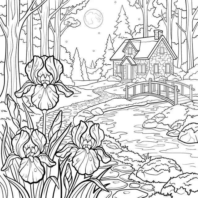 Creekside Cottage under the Moonlit Night