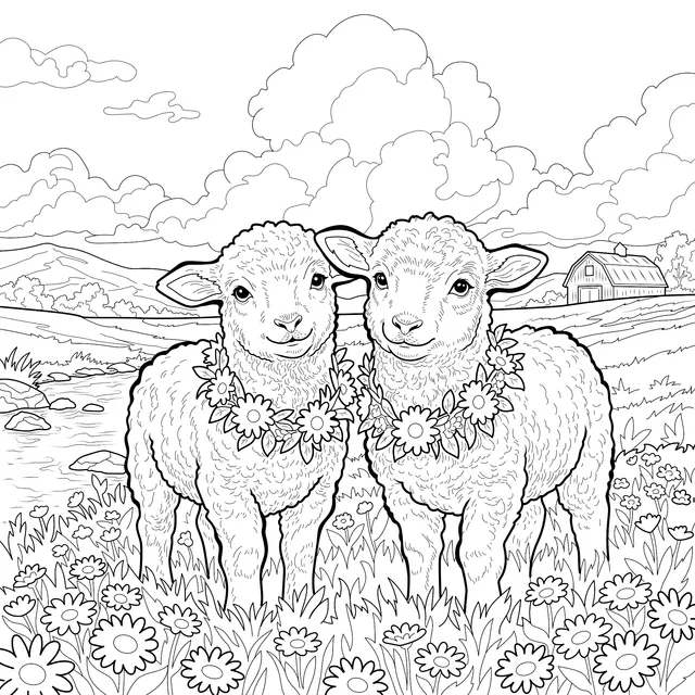 Two Lambs in the Countryside