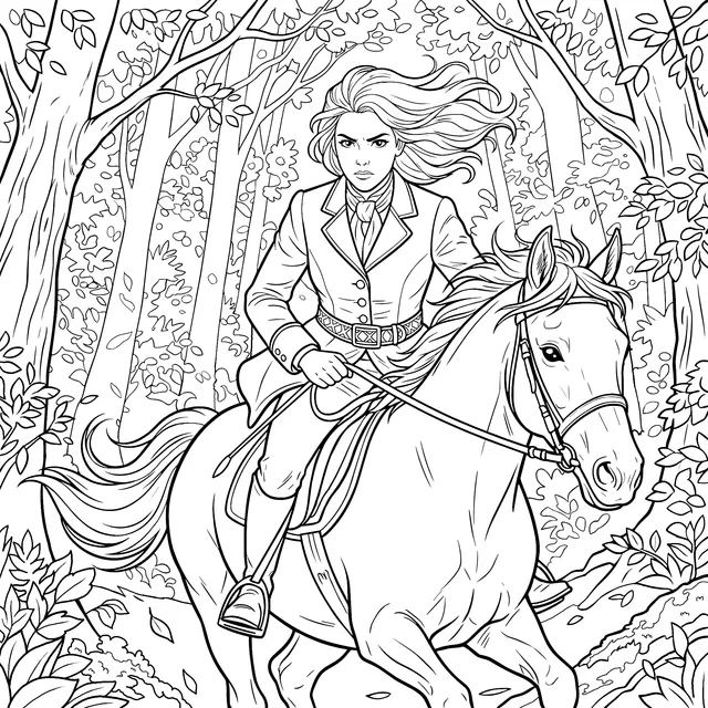 Woman Riding a Horse in the Forest