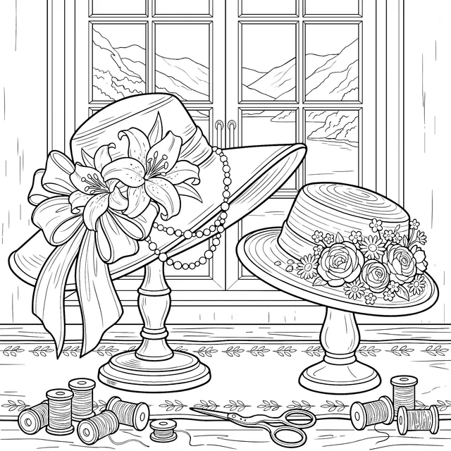 Exquisite Women's Hats by the Window