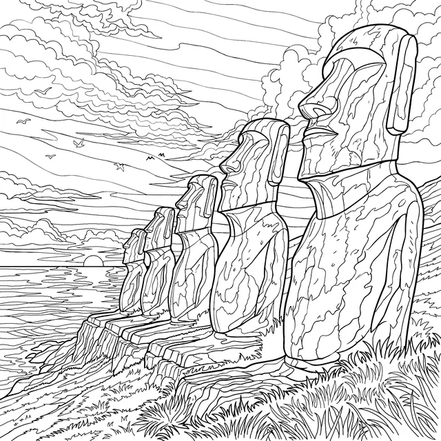 Scenic View of Easter Island Statues