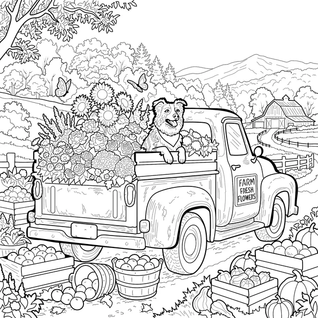 Farm Truck and Adorable Dog