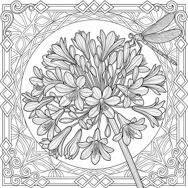 Purple Flowers and Dragonfly Pattern