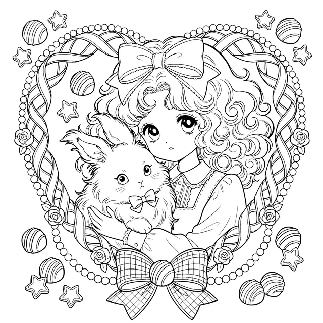 Girl and White Rabbit Illustration