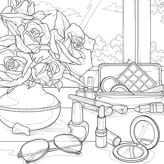Beauty Products and Flowers by the Window