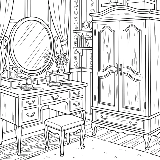 Cozy Vintage Dressing Table and Wardrobe