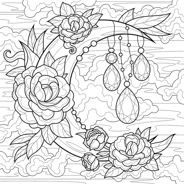 Dreamy Crescent Moon and Roses