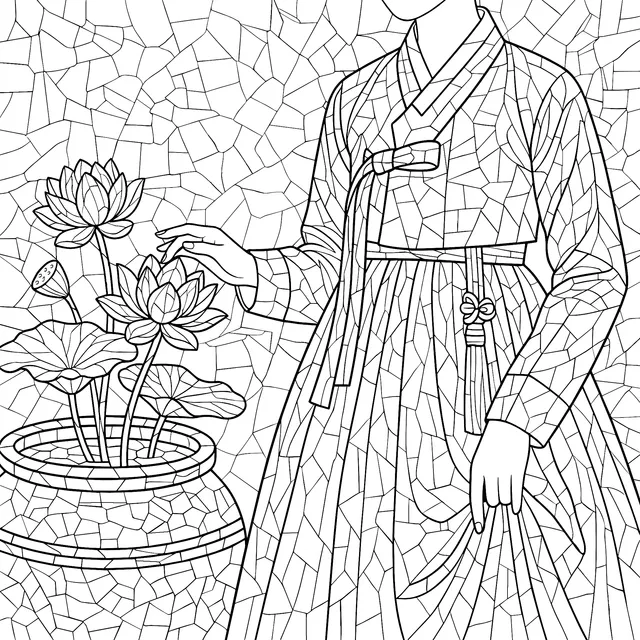 Woman in Hanbok and Lotus