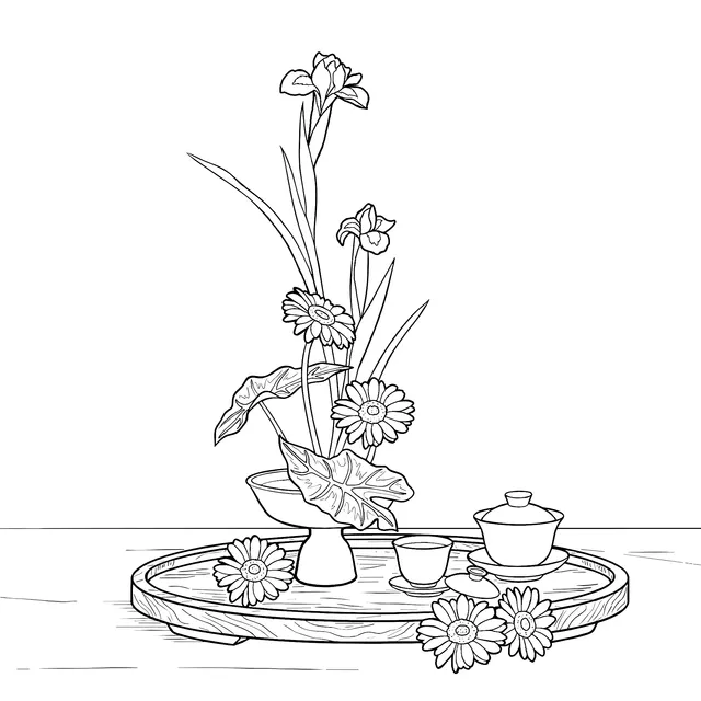 Elegant Flower Arrangement and Tea Sets