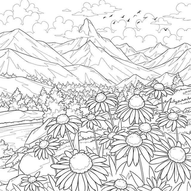 Beautiful Mountain and Wildflower Landscape