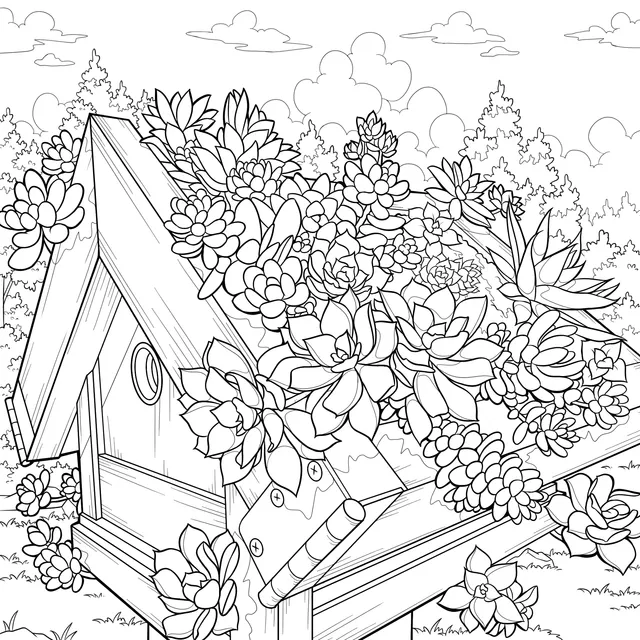 Birdhouse with Flower - filled Roof