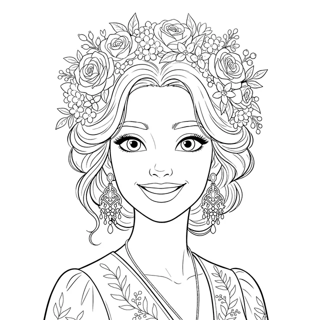 Beautiful Woman with Flower Wreath