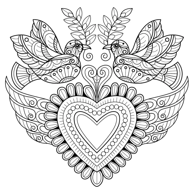 Two Doves and Heart Pattern