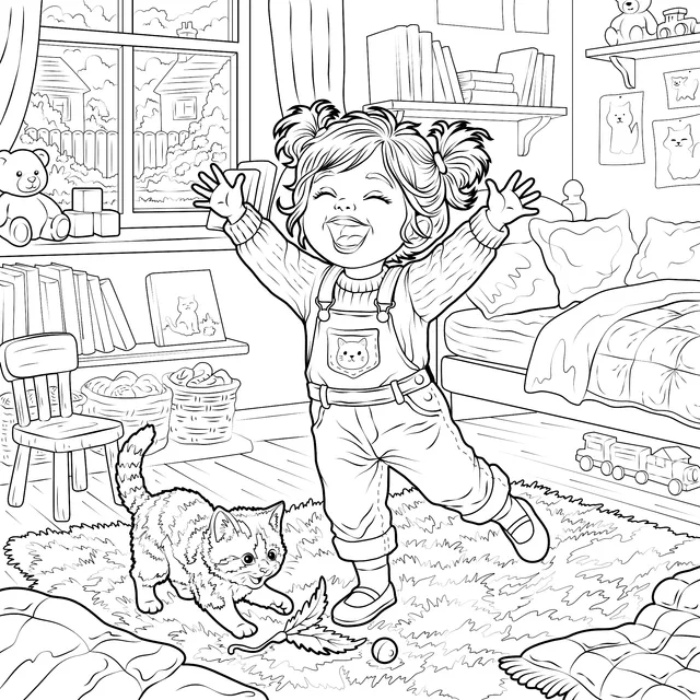 Joyful Girl and Her Cat
