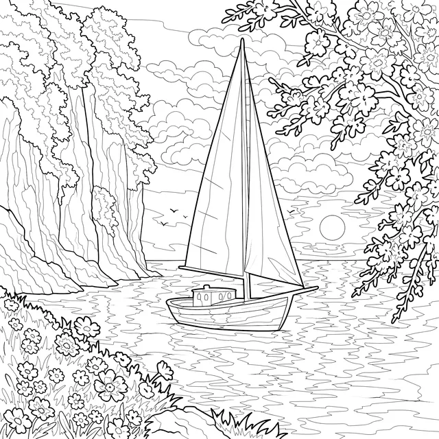 1506_Sailboat_by_shore_with_sakura
