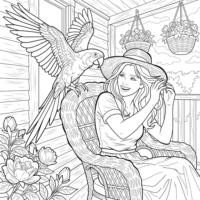 1511_Veranda_woman_parrot