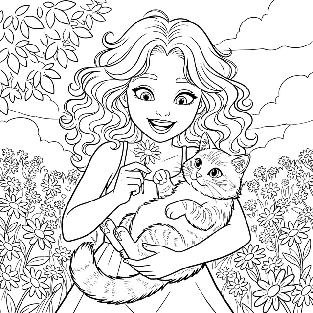 抱着猫咪的女孩