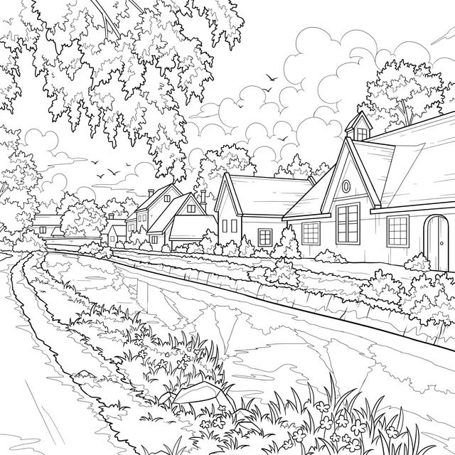 Riverside Town Scenery