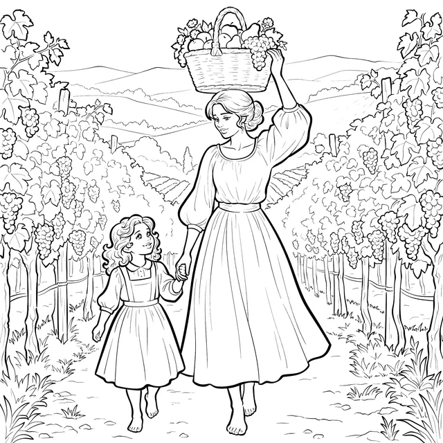 Mother - daughter Stroll in the Countryside