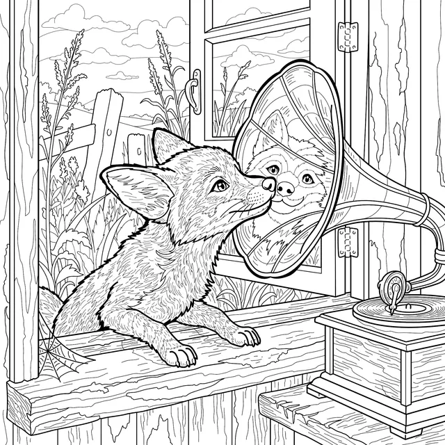 Fox Listening to the Gramophone by the Window
