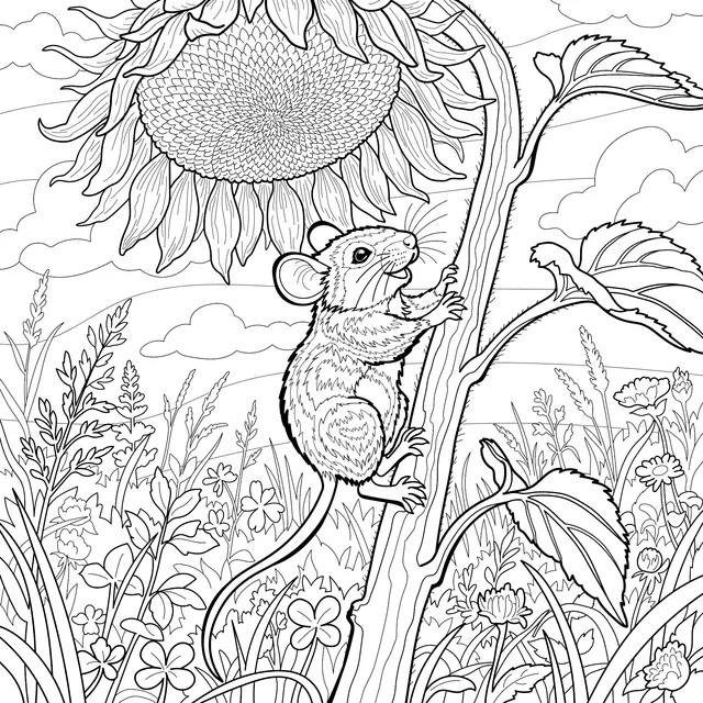 Little Mouse beside the Sunflower