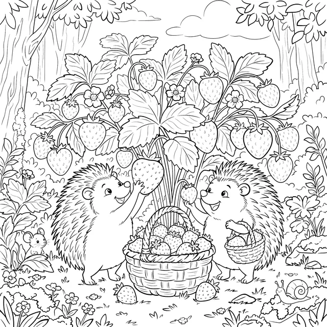 Hedgehogs Picking Strawberries