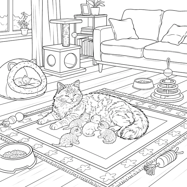Warm Cat Family Scene