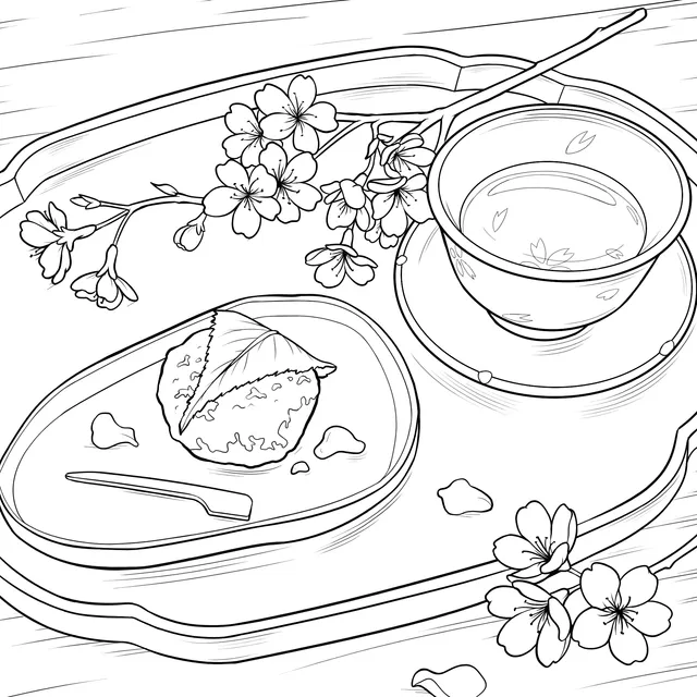 Japanese Tea Snacks and Cherry Blossoms