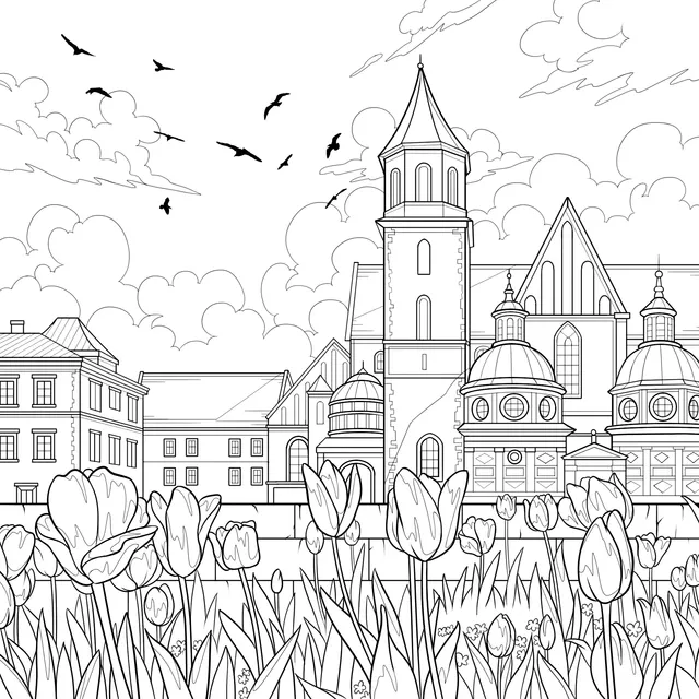 City Scenery Surrounded by Blooming Flowers