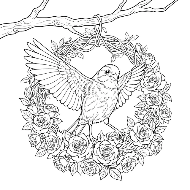 Bird on a Flower Wreath