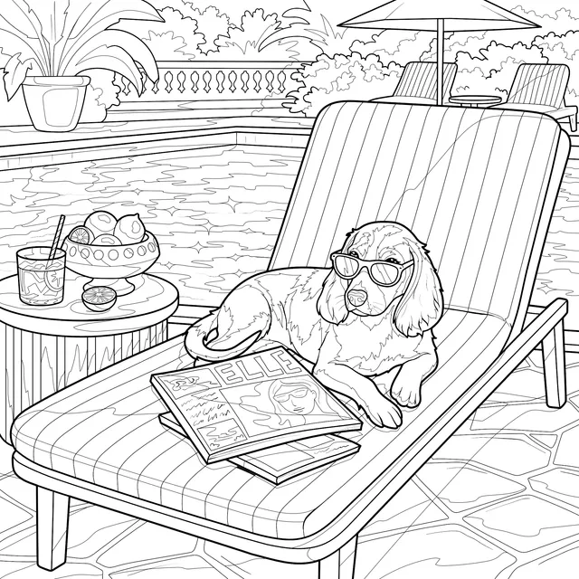 Dog Relaxing by the Pool