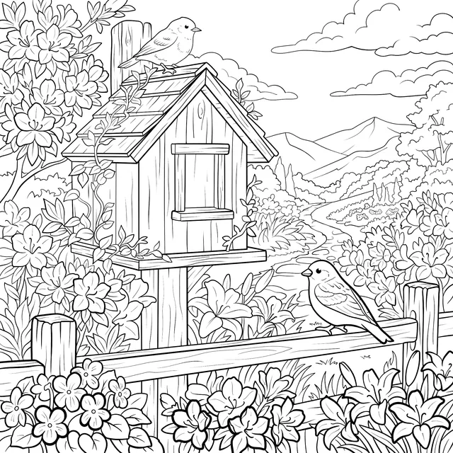 Birdhouse and Birds in the Countryside