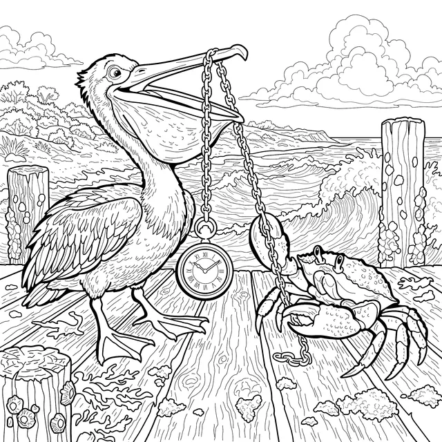 An Interesting Scene of a Pelican and a Crab