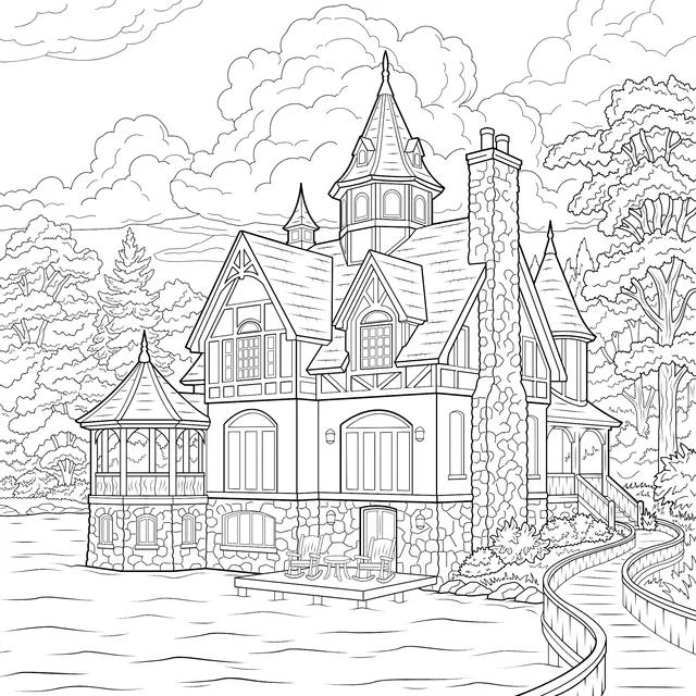 Beautiful Red - Roofed House by the Lake