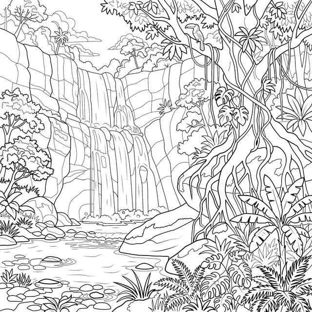 Beautiful Jungle Waterfall Scene