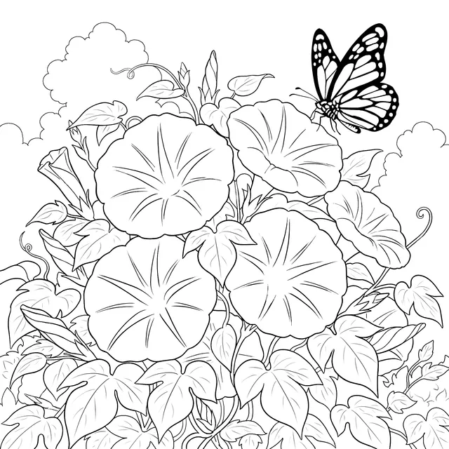 Butterfly Dancing Among Morning - Glories