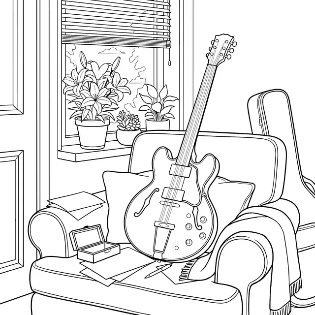 Indoor Guitar Still - life Scene