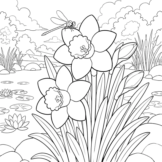 Yellow Daffodils by the Lake