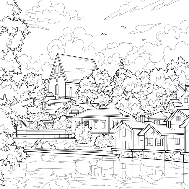 Autumn Lakeside Town