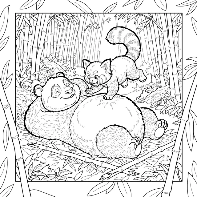 Happy Time of Panda and Red - panda