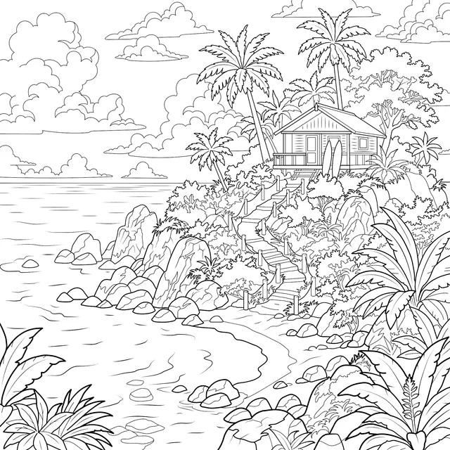 Tropical Seaside Cottage Scenery