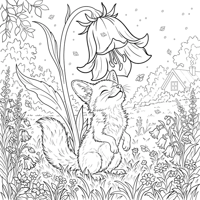 Fox and Lily - of - the - Valley in a Dreamy Night