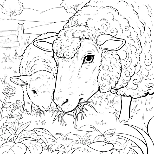 Mother - and - child Sheep in the Countryside