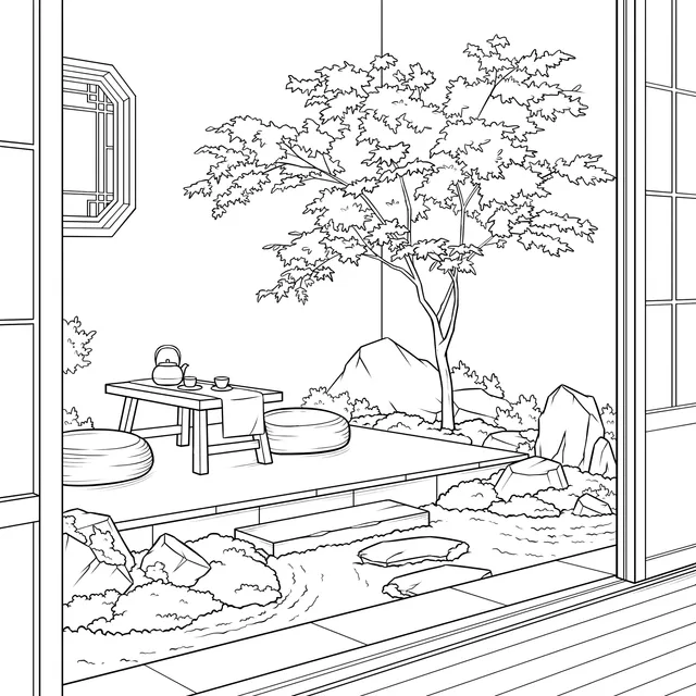 Japanese Courtyard Scene
