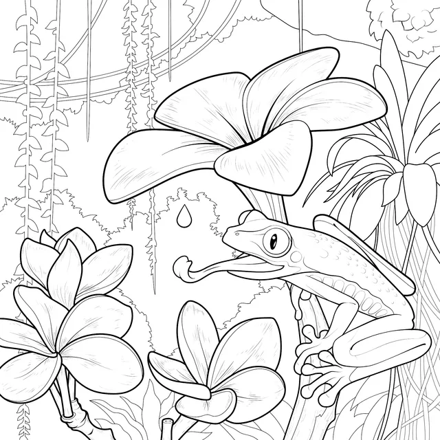 Frog and Blooming Flowers