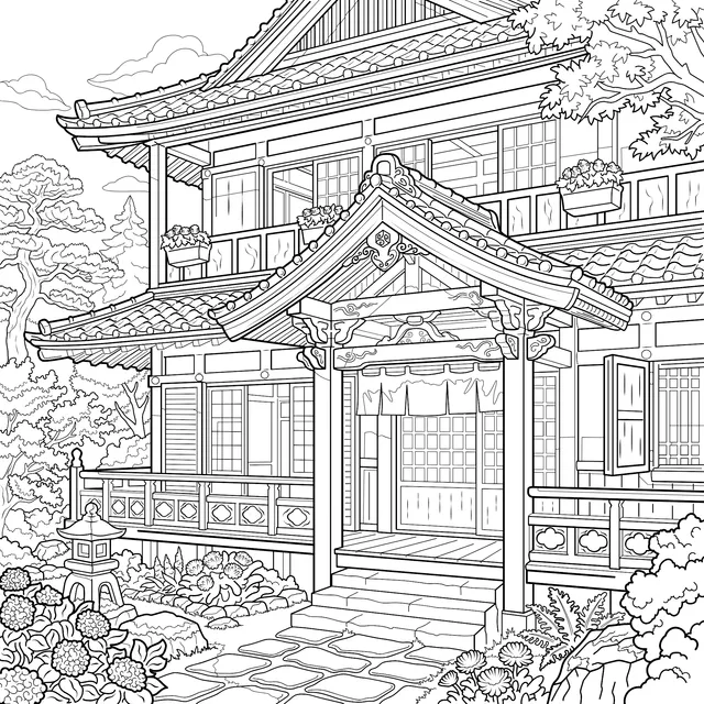 Japanese Wooden House Scenery