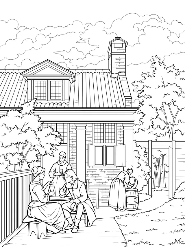 Vintage Courtyard Life Scene